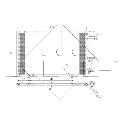Image of 1751976, 1818909, 1915645, 1915945, AV1119710FA Condenser NRF 350396 with dryer, seal ring 18,5mm Aluminium 525mm R134a FORD: FIESTA 6