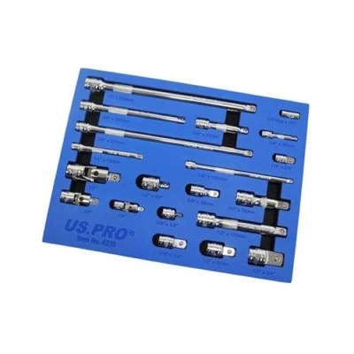 Image of US PRO Tools 20pc Socket Extension Bar UJ Adapter Set 1/4&quot; 3/8&quot; 1/2&quot; DR in Foam Tray 4235