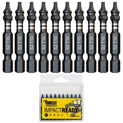 Image of 10 x SabreCut SCTX1050_10 50mm TX10 T10 Impact Screwdriver Driver Bits Set Single Ended Torx Heavy Duty Including Storage Box