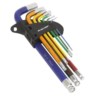 Image of Sealey Premier Ball End Hex Key Set 9pc Colour Coded Long Metric
