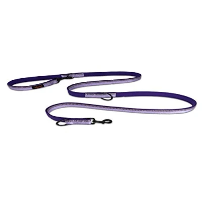 Image of HALTI Double Ended Lead for Dogs, Size Small, Purple, 2m, Best Premium Puppy &amp; Dog Leash, Neoprene Padded, Easy to Use, Reflective, Adjustable Lengths, Ideal Hands Free Running Training