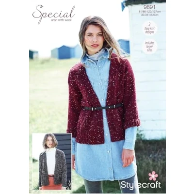 Image of Stylecraft Special Aran with Wool Knitting Pattern 9891 Ladies Jackets