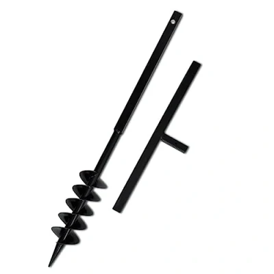 Image of &quot;vidaXL Ground Drill Robust Steel Auger Bit with Handle for Planting and Mixing Soil, 100mm Double Spirals, Easy Storage Black&quot;