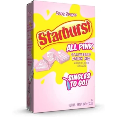 Image of Starburst All Pink Strawberry Flavour Sugar Free Singles to Go Drink Mix 6 Sachets 12.2g