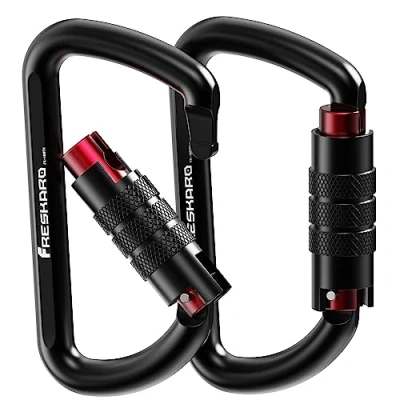 Image of FresKaro 3inch 12kN Twist Locking Carabiner Clips, Weight Rating 1224kg, Auto Lock Aluminum Carabiners Heavy Duty, for Hammocks, Yoga Swing, Camping, Keychain, Dog Leash, 2pcs (Black)