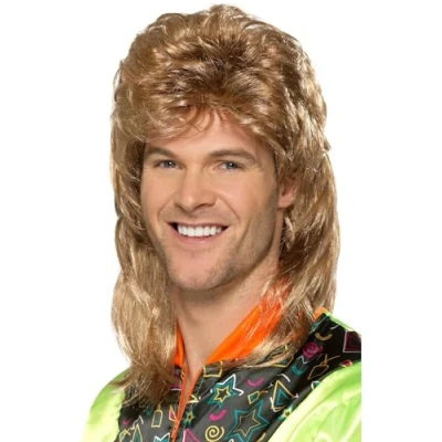 Image of Smiffys Mullet Wig, Brown with Blonde Highlights, 1980&#039;s Fancy Dress, Adult Dress Up Wigs