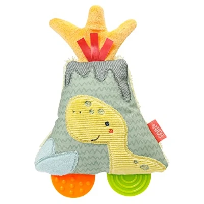 Image of Fehn 051131 Volcano Grasping Toy with Beether Baby Rattle, Squeaker and Soft Teether Educational &amp; Teething Aid Perfect Companion for Babies Toddlers from 0+ Months