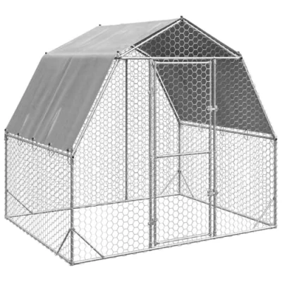 Image of vidaXL Chicken Run/Cage/Coop with Roof Galvanized Steel 2.5x2x2.25 m Hexagonal Mesh Water Resistant