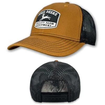 Image of John Deere Quality Farm Construction Brown 6 Panel Mesh Hat,