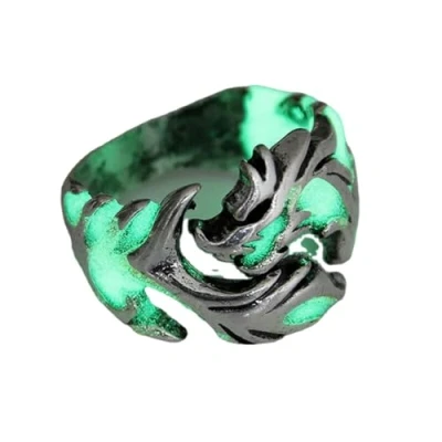 Image of ausuky Cool Adjustable Mens Glow In The Dark Punk Vintage Luminous Dragon Ring Jewelry (Silver+Green)