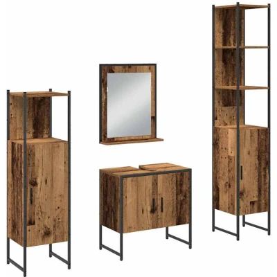 Image of vidaXL 4 Piece Bathroom Furniture Set Old Wood Engineered