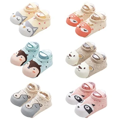 Image of FedMois 6 Pairs Baby Kids No Show Socks Cotton Invisible Anti Slip, Panda, 1 3 Years
