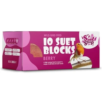 Image of Suet Shop Wild Bird Food Berry Flavoured Blocks Feed 300g 10 Pack for All Seasons Full of Energy High in Protein