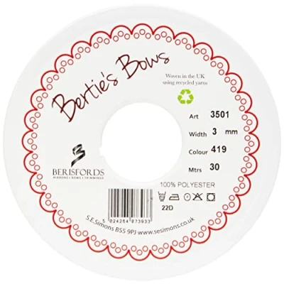 Image of Berisfords Double Satin Ribbon, Bridal White, 3 mm