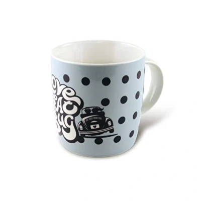 Image of BRISA VW Collection Volkswagen Large Ceramic Coffee Tea Cappuccino Mug Cup in Beetle Bug Design (370 ml/12.5 fl oz/Love That Bug/Blue)