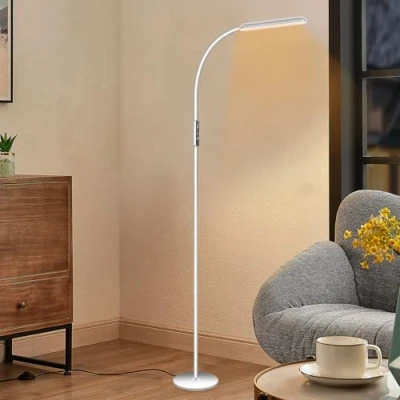 Image of Woobroo Floor Lamp for Living Room, Dimmable Adjustable Reading Standing Lamps with Touch Control, 5 Color Temperature &amp; Brightness Levels, Gooseneck Height Flexible Modern Tall Lamp, White