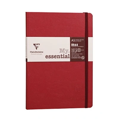 Image of Clairefontaine Ref 793462C Age Bag Thread Bound Notebook (192 Pages) A5 Size, Lined Rulings, 90gsm Brushed Vellum Paper, Elastic Closure Red Cover