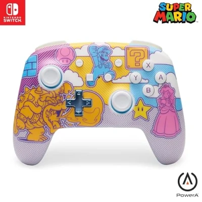 Image of PowerA Enhanced Wireless Controller for Nintendo Switch, Switch Lite &amp; OLED Model, Rechargeable Bluetooth Gamepad with up to 30 Hours of Play Time, Official: Mario Mushroom Kingdom Pop Art