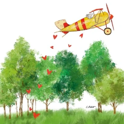 Image of 20 Napkins Wedding &amp; Love Plane Over Trees as Table Decoration Paper with Motif Also for Decoupage and 33 x cm