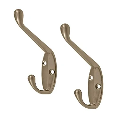 Image of 8 x Satin Nickel Metal Double Hat and Coat Hooks, Door &amp; Wall Robe Dress Hangers