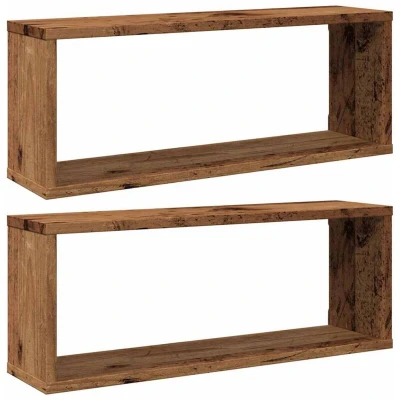 Image of vidaXL wall cube shelves 2 pcs old wood engineered floating storage, 60x15x23 cm, bedroom/living room