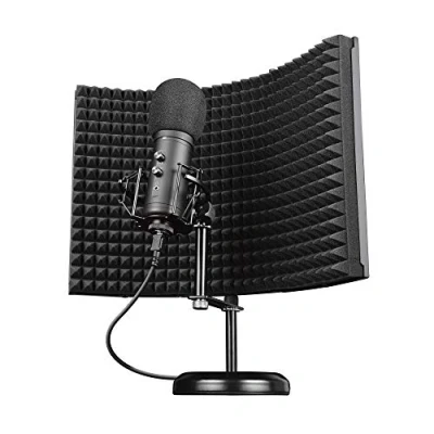 Image of Trust Gaming Microphone with Isolation Shield GXT 259 Rudox USB Condenser Microphone, Professional Recording Soundproof Panel for Studio, Podcast, Streaming, Voice Overs, ASMR, Music