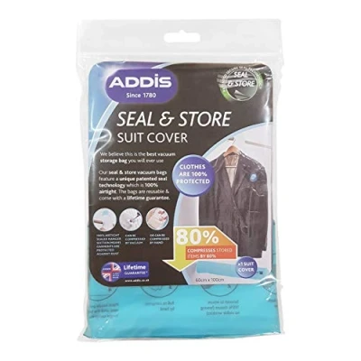 Image of Addis Home Vacuum Storage 100% air Tight Static Seal &amp; Store Hanging Clothes Bag, Clear,