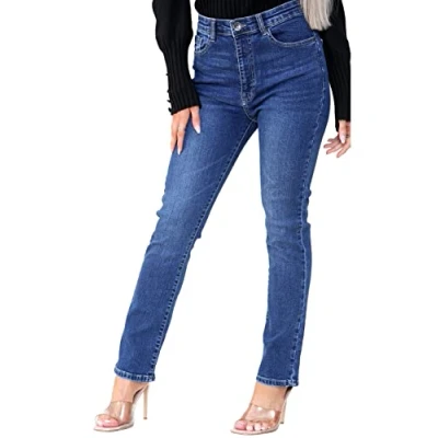 Image of BRAND KRUZE Womens Jeans High Waisted Straight Leg Slim Fit Denim Pants KZL106 Blue 14