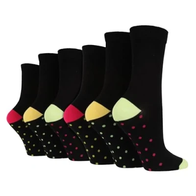 Image of WILDFEET 6 Pair Multipack Womens Bamboo Socks Ladies Plain Dress with Foot Pattern (4 8, Spot Yellow)