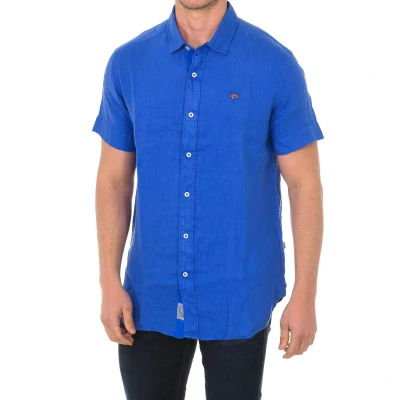 Image of Napapijri Mens Short sleeve shirt with lapel collar NP000IF1 man Blue Linen Size Small