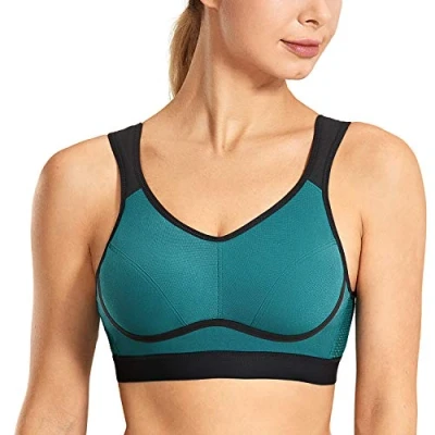 Image of SYROKAN Women&#039;s Comfort Sports Bra High Impact for Large Breasts Wireless Stretch Support Bounce Control Mountain Blue 36C