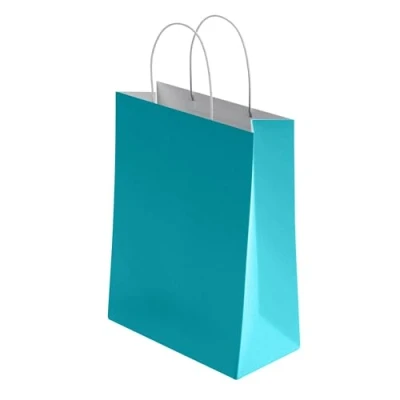 Image of 30 Pcs Small Blue Paper Party Bags With Handles Colourful Gift for Kids Parties Weddings Birthdays Baby Showers Xmas and Sweets 18x22x8cm Kraft