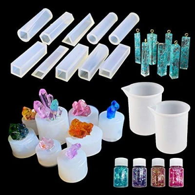 Image of NA Woohome 24PCS Iceberg Crystal Resin Silicone Mold Set Include 8PCS Molds 10 PCS Strip Molds, 4 Color Fine Glitter for Tray Decoration, Home Decoration