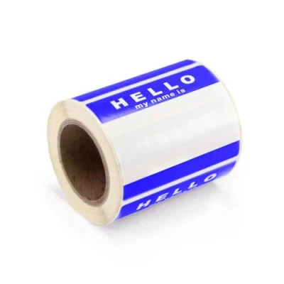 Image of &#039;Hello My Name is&#039; Stickers/Name Label Tags 250 Blue &amp; White 8cm x 6cm