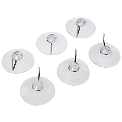 Image of Merriway BH01993 (6 Pcs) Clear Plastic Suction Wire Hook, 45mm (1.3/4 inch) Pack of 6 Pieces