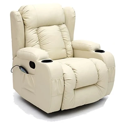 Image of More4Homes CAESAR 10 IN 1 WINGED RECLINER CHAIR ROCKING MASSAGE SWIVEL HEATED GAMING BONDED LEATHER ARMCHAIR (Cream)