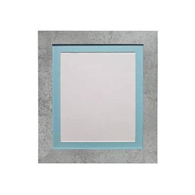 Image of FRAMES BY POST Metro Picture Photo Frame Mineral Grey with Blue Mount 16 x 12 Image Size 10 Inch Plastic Glass
