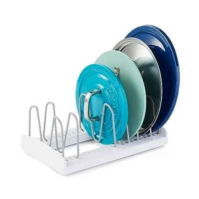 Image of YouCopia StoreMore Adjustable Pot Lid Organiser, Kitchen Cupboard Storage Standard, White