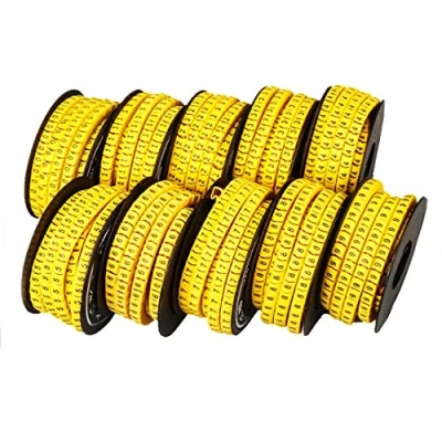 Image of 10 Rolls of 0 9 Number Tube,Yellow Flexible PVC Concave Cable Wire Markers Label Tag (6mm2)