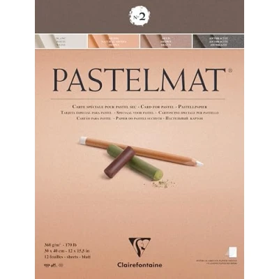 Image of Clairefontaine Ref 96008C Pastelmat Pastel Card Pad No.2 (12 Sheets) 360gsm 30 x 40cm Assorted Colours Specially Formulated For Use With Pastels