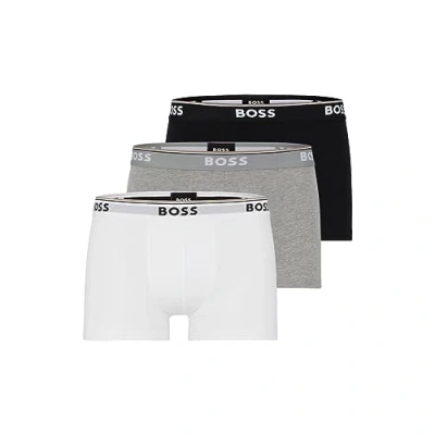 Image of BOSS Men&#039;s 3 pack Stretch Cotton Regular Fit Trunkstrunk 3p Co/El 10146061 013? ???? ? ??? ???3 ????????????3 Trunks, White/Gray/Black, M UK