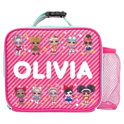 Image of LOL Kids Lunch Bag Personalised Design Insulated Box Large Container + Bottle Holder Carry Handle Thermal Pink