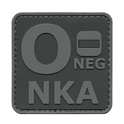 Image of Subdued ACU ONEG O NKA Blood Type No Known Allergies Tactical Morale PVC Rubber Fastener Patch