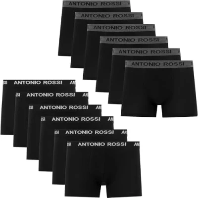 Image of ANTONIO ROSSI (12 Pack) Men&#039;s Fitted Boxer Hipsters Mens Boxers Shorts Multipack with Elastic Waistband Cotton Rich, Comfortable Underwear, Black, 4XL