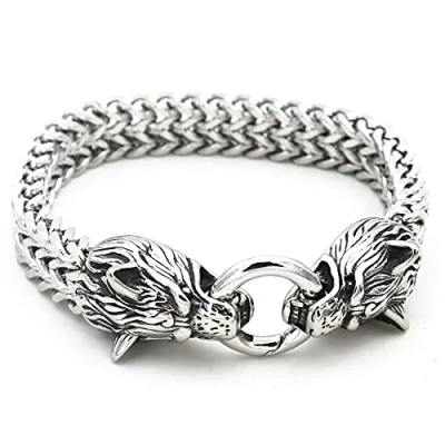 Image of JAOYU Viking Wolf Head Bracelet for Men Stainless Steel King Chain Norse Jewelry Biker Amulet Odin&#039;s Bracelets