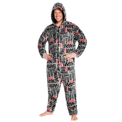 Image of Marvel Onesies for Men and Teenagers Hooded Fluffy Fleece S 3XL Lounge Wear Gifts (Grey/Black, M)