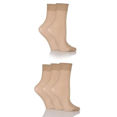 Image of Elle Ladies Sheer Ankle Socks 15 Denier Lightweight High in a 5 Pair Multipack Box Size 4 8