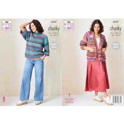 Image of King Cole Ladies Chunky Knitting Pattern Womens Sweater &amp; Cardigan (6247)