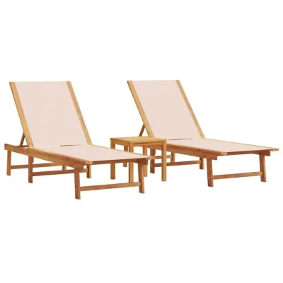 Image of vidaXL Sun Loungers 2 pcs with Table Cream Solid Wood Acacia and Textilene