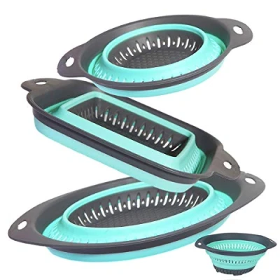 Image of BXXY Set of 3 Collapsible Kitchen Colander/Strainer Perfect for Draining Pasta Vegetable Fruits (Turquoise(3Pcs)